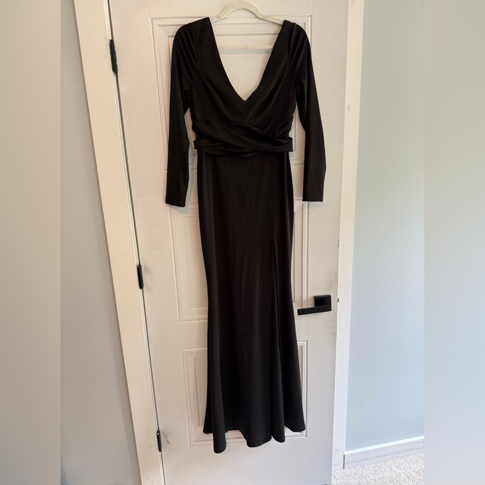 Black Long Sleeve Gown With Slit
